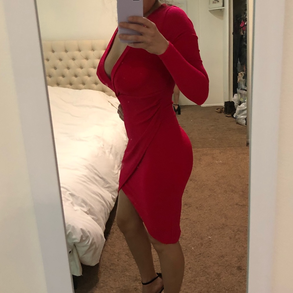 NWT Sparkly Red Draped Dress